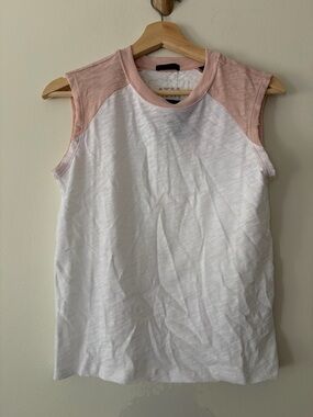 NWT ATM Anthony Thomas Melillo White Tank with Pale Pink Raglan Shoulders